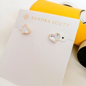 Kendra Scott Ari Heart Dichroic Glass Gold Stud Earrings | NEW